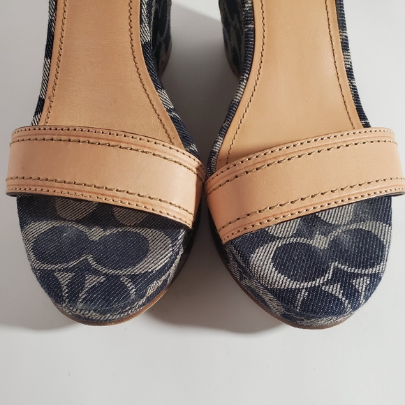 COACH Kori Denim Fleshtone Flower Patchwork Wedge - Picture 5 of 11